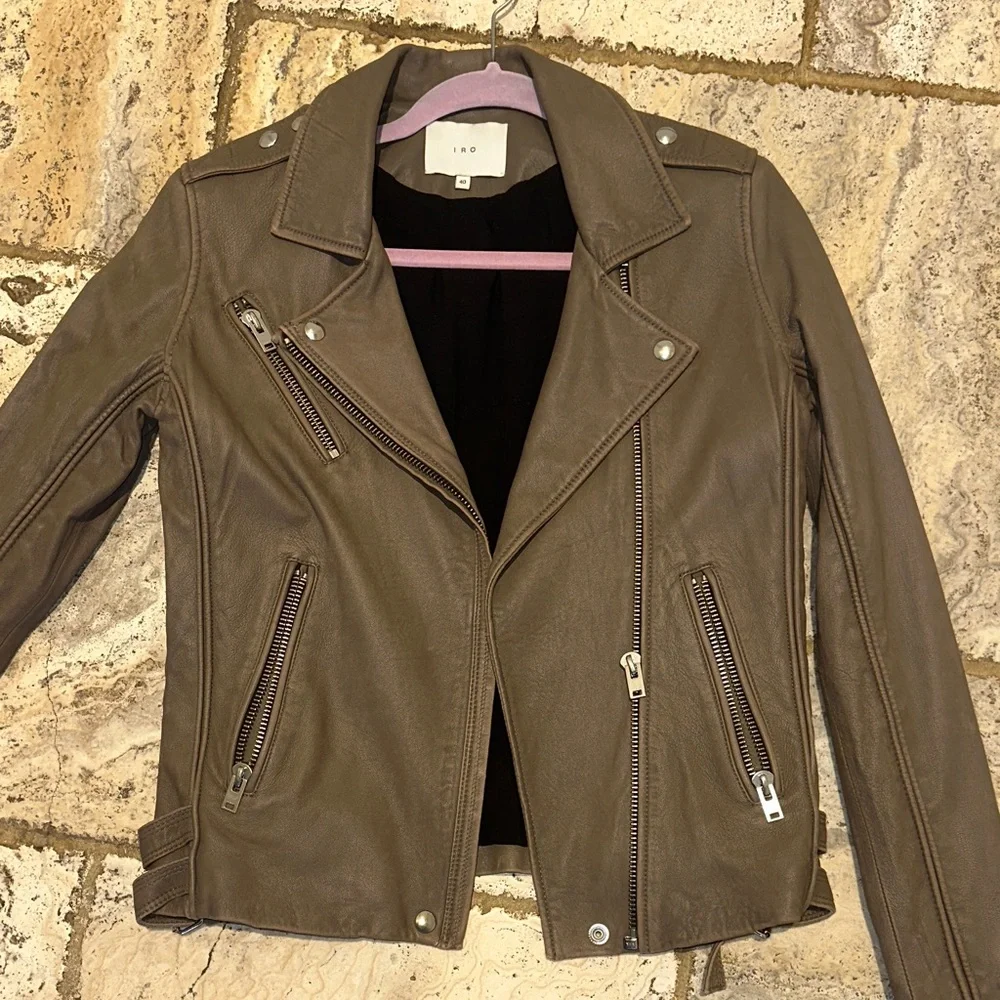 IRO Leather Moto Jacket in Gray/Putty Color - Picture 9 of 12